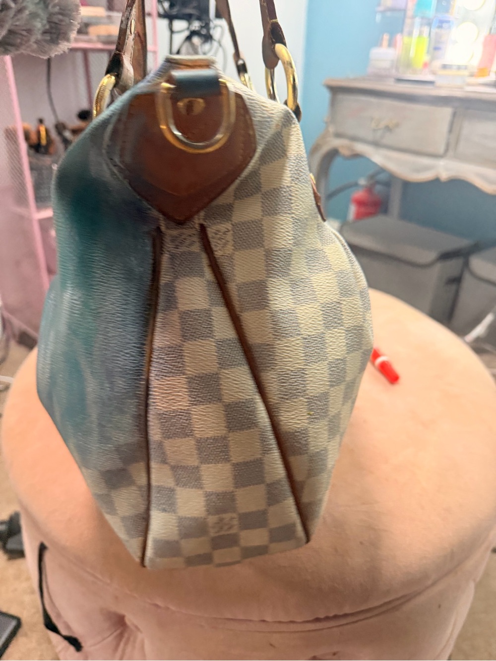 LOUIS VUITTON DAMIER Azure Tote & cross body strap. Ombrayed Sequin Accents - Picture 5 of 6